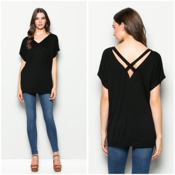 7th Ray Tops - Black V-Neck and Criss-Cross Back